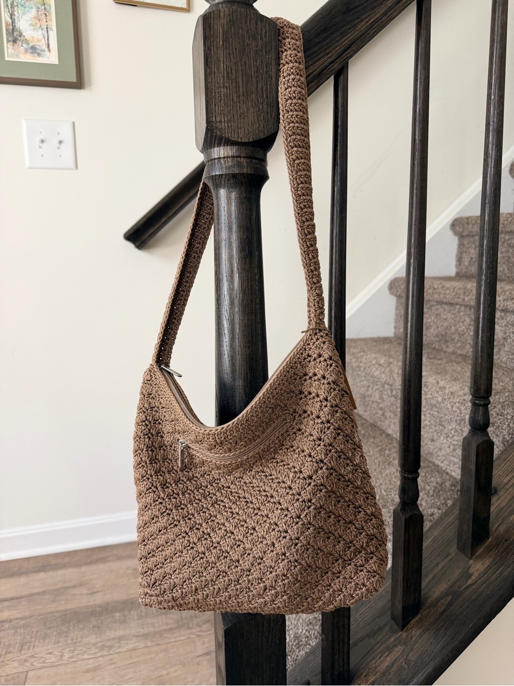 The Sak Brown Handwoven Crochet Shoulder Bag